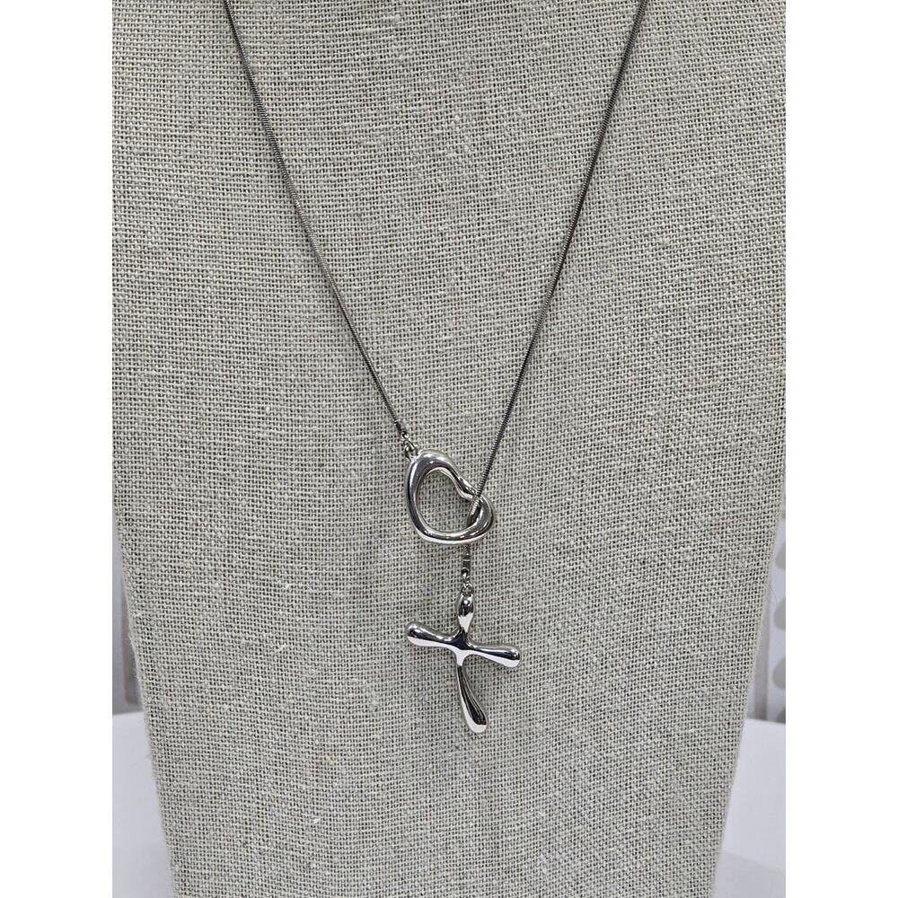 Token Of Love Heart Cross Intertwined Silver Chain Necklace Christian Agape - Picture 3 of 13